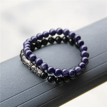 Carregar imagem no visualizador da galeria, 2 unidades de pulseiras de olho de tigre para homens pulseira de contas de pedra ônix preta natural para casais joias vintage elástico charme pulseira