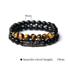 Carregar imagem no visualizador da galeria, 2 unidades de pulseiras de olho de tigre para homens pulseira de contas de pedra ônix preta natural para casais joias vintage elástico charme pulseira