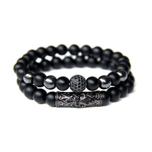 Carregar imagem no visualizador da galeria, 2 unidades de pulseiras de olho de tigre para homens pulseira de contas de pedra ônix preta natural para casais joias vintage elástico charme pulseira