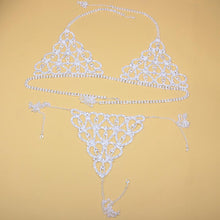 Carregar imagem no visualizador da galeria, Conjunto de lingerie de strass sexy com corrente e corpo joias com coração para mulheres moda íntima de biquíni joias sutiã de cristal tanga
